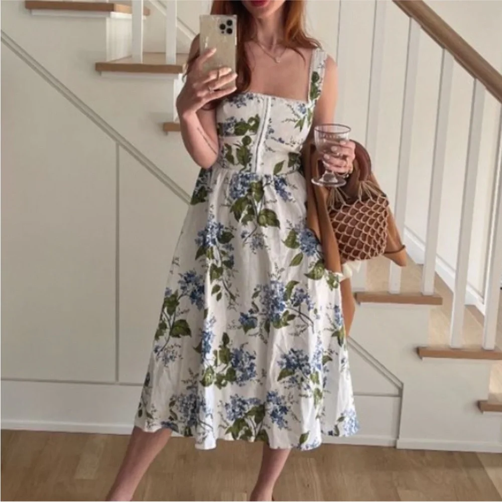 Reformation Tagliatelle Riviera Linen Floral Dress - Picture 6 of 12